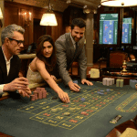 A group of people playing roulette at the Les Ambassadeurs casino in Mayfair, London.