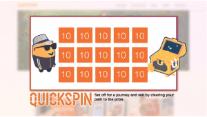 A look at the mini-game promotional tool Challenges from Quickspin, with a yellow character and orange numbered boxes.